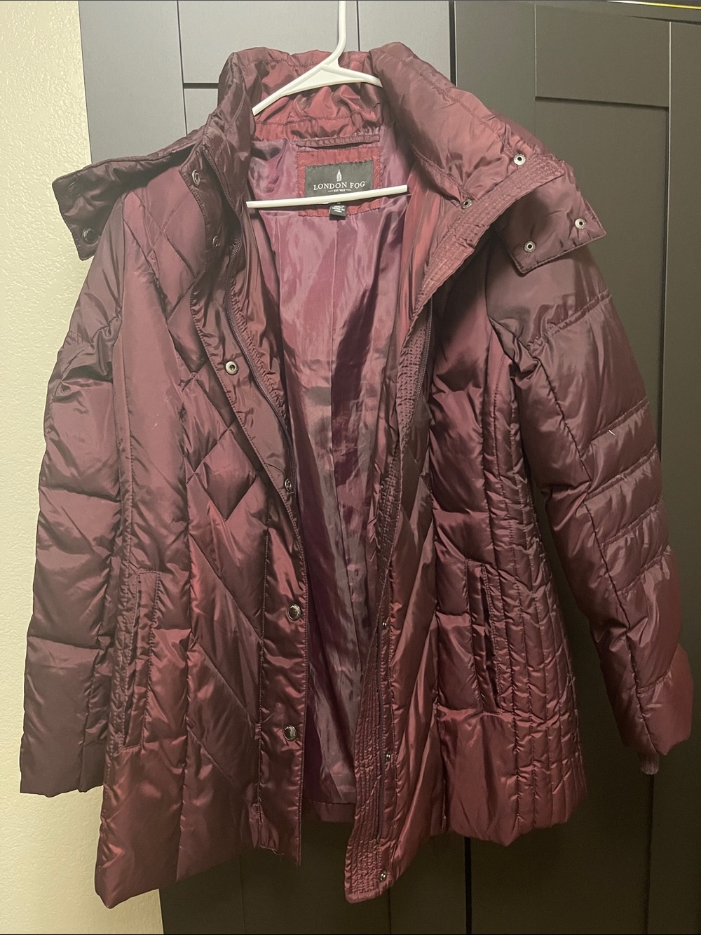 London Fog Women's Quilted Long Puffer Coat - Wine